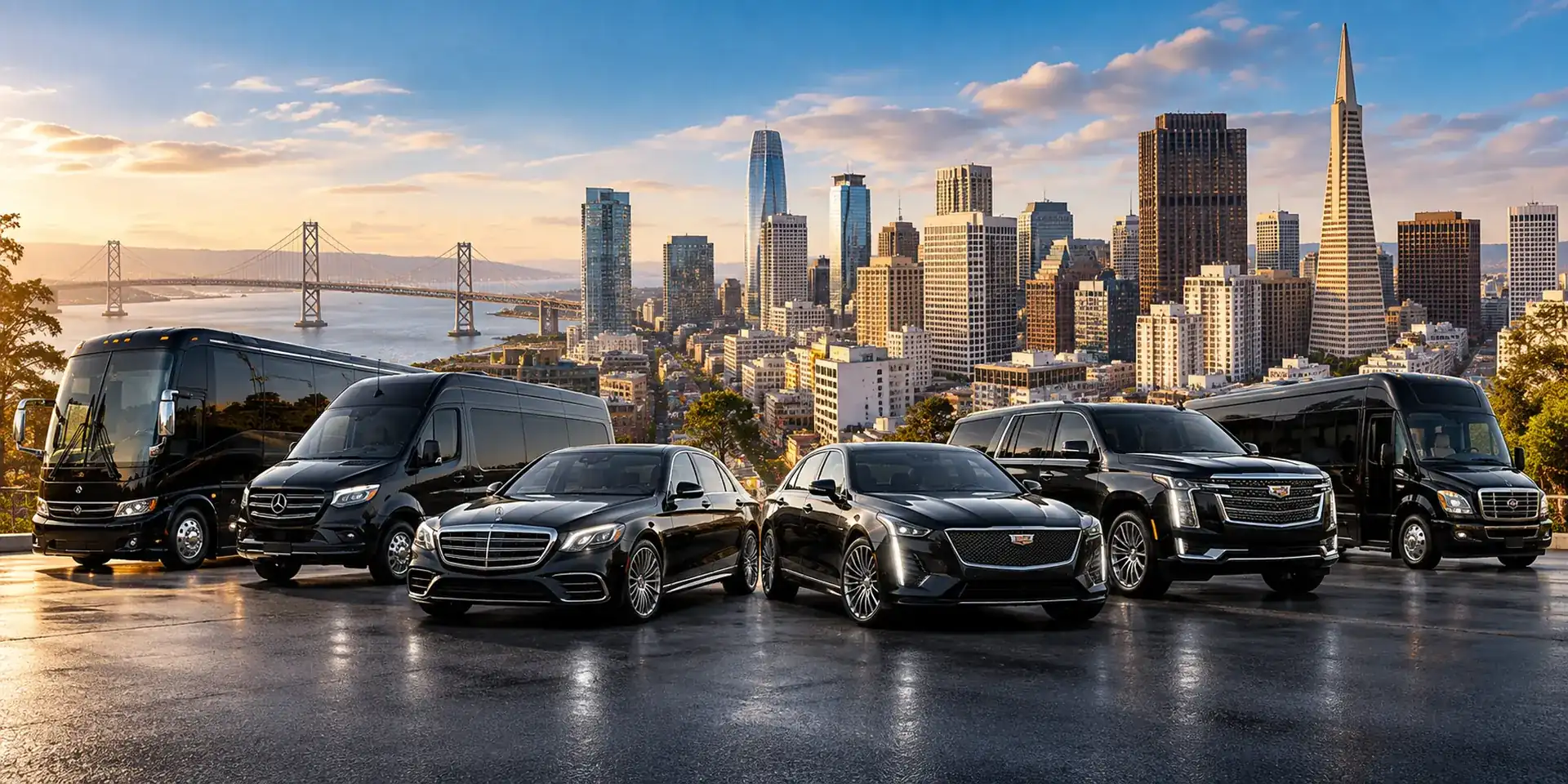 DreamsRideSF luxury fleet of black sedans and SUVs