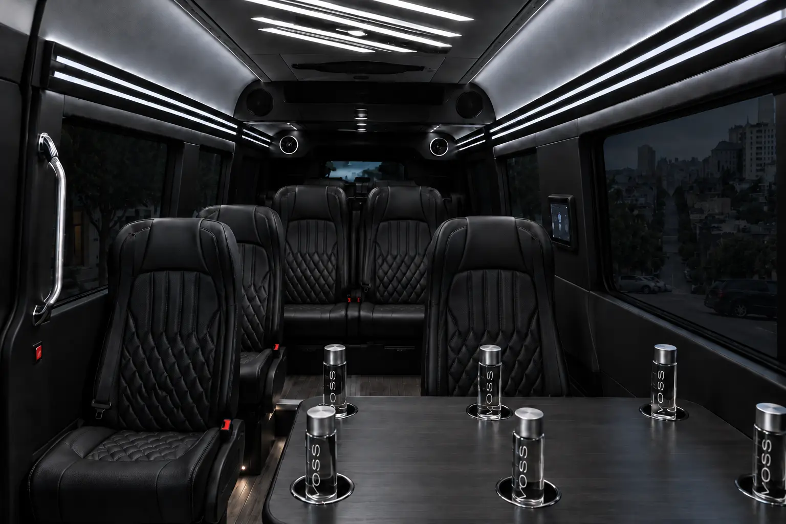 Executive Sprinter passenger cabin with room for airport luggage